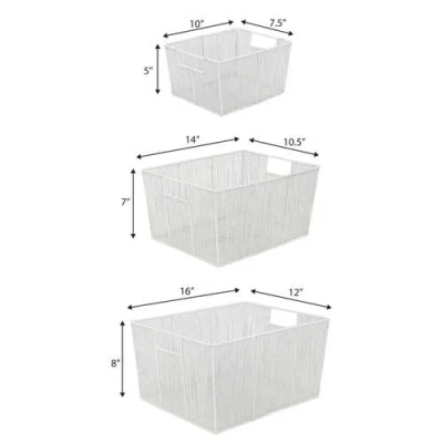 Happimess Sutton Modern Glam Handmade Wire Metal Nesting Storage Baskets In White