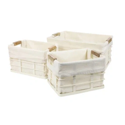 Happimess Callan Vintage Industrial Handmade Wire Metal Nesting Storage Baskets With Wood Handles And Fabric L In Neutral