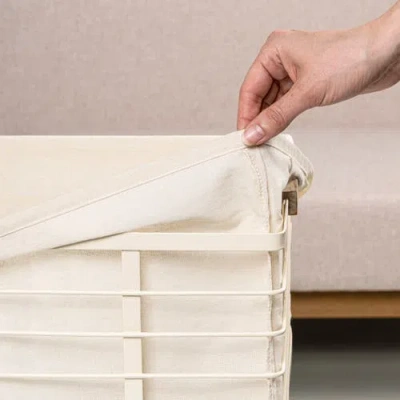 Happimess Callan Vintage Industrial Handmade Wire Metal Nesting Storage Baskets With Wood Handles And Fabric L In Neutral