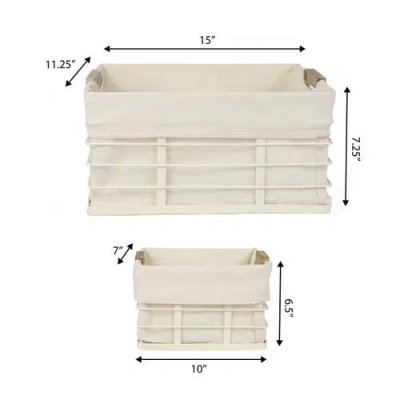 Happimess Callan Vintage Industrial Handmade Wire Metal Nesting Storage Baskets With Wood Handles And Fabric L In Neutral