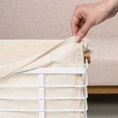 Happimess Callan Vintage Industrial Handmade Wire Metal Nesting Storage Baskets With Wood Handles And Fabric L In Neutral