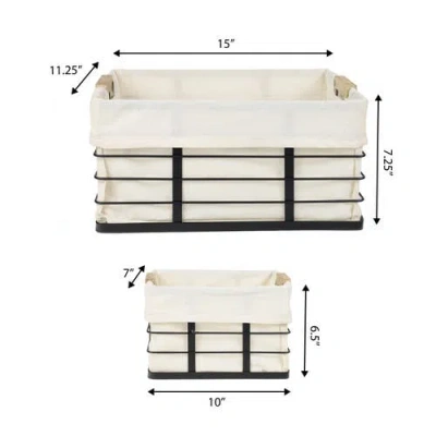 Happimess Callan Vintage Industrial Handmade Wire Metal Nesting Storage Baskets With Wood Handles And Fabric L In Neutral