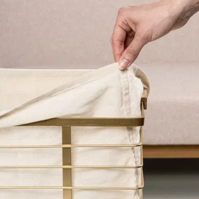 Happimess Callan Vintage Industrial Handmade Wire Metal Nesting Storage Baskets With Wood Handles And Fabric L In Neutral