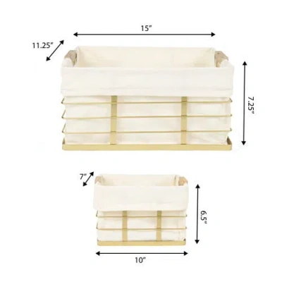 Happimess Callan Vintage Industrial Handmade Wire Metal Nesting Storage Baskets With Wood Handles And Fabric L In Neutral