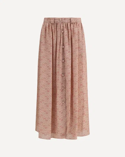 Kristina Ti Foliage-print Button-front Midi Skirt In Pink