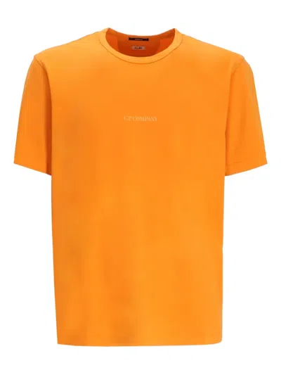 C.p. Company Orange Crewneck Logo-embroidered T-shirt In Orange