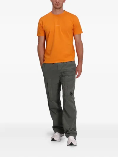 C.p. Company Orange Crewneck Logo-embroidered T-shirt In Orange