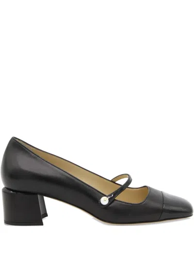 Jimmy Choo Elisa 45' Black Pumps With Pearl Detail In Patent Leather In Black