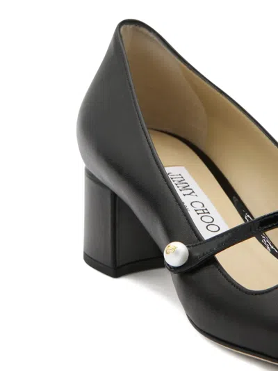 Jimmy Choo Elisa 45' Black Pumps With Pearl Detail In Patent Leather In Black