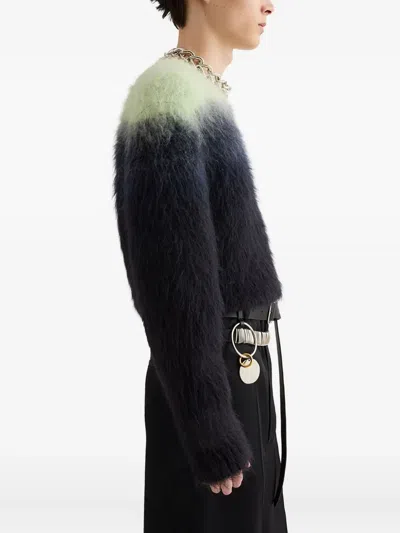 Jil Sander Black Mohair Jacquard Crewneck Sweater In Green