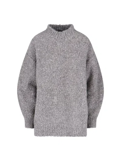 Isabel Marant Relaxed High Neck Sweater With Ribbed Hem And Dropped Shoulders In Gray