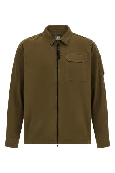 C.p. Company Brown Minimalist Casual Jacket With Unique Lens Detail In Green