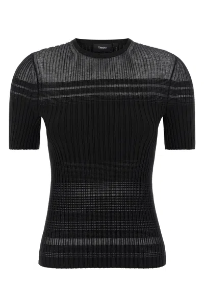 Theory Textured Ribbed T-shirt With Stretch Blend In Black