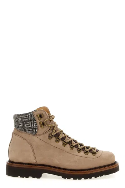 Brunello Cucinelli 'alpine' Ankle Boots Featuring Metal Eyelets In Brown