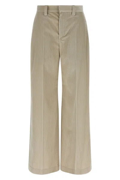 Brunello Cucinelli Beige Corduroy Trousers With Front Zip And Hook Button Closure In Sand