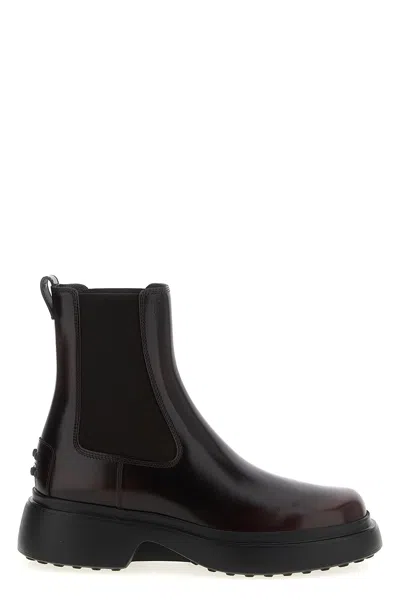 Tod's Burgundy Brown Ankle Boots With Elastic Sides In Burgundy