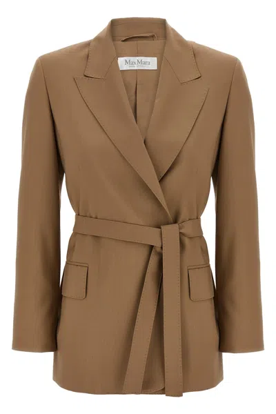 Max Mara Brown Canvas Talento Belted Blazer