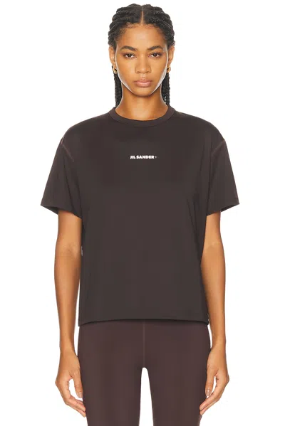 Jil Sander Boxy-fit Brown T-shirt With Centered Logo Print In Black