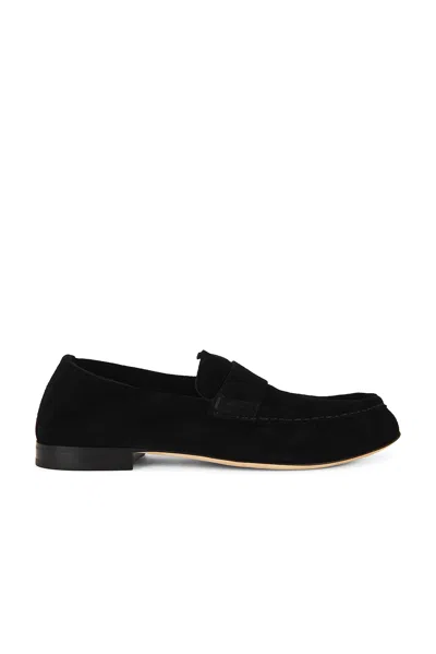 The Row Suede Loafers With Round Toe And Tonal Stitching In Black