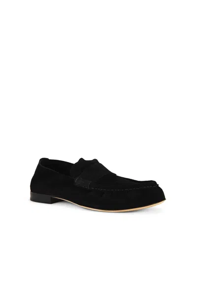 The Row Suede Loafers With Round Toe And Tonal Stitching In Black