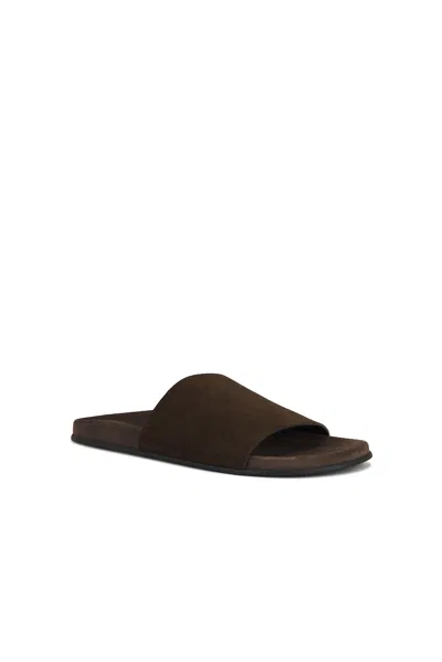 The Row Flat Sole Open Toe Suede Slides In Brown