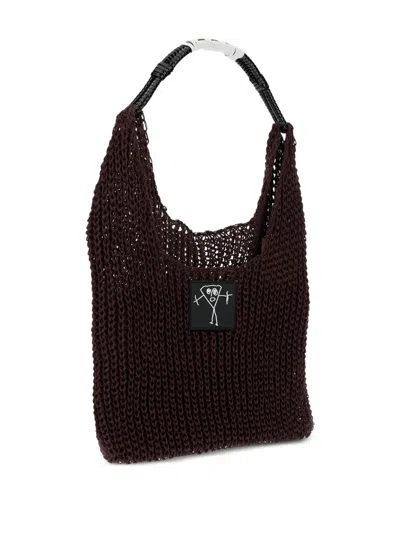 Plan C Braided-handle Mesh Shoulder Bag In Brown