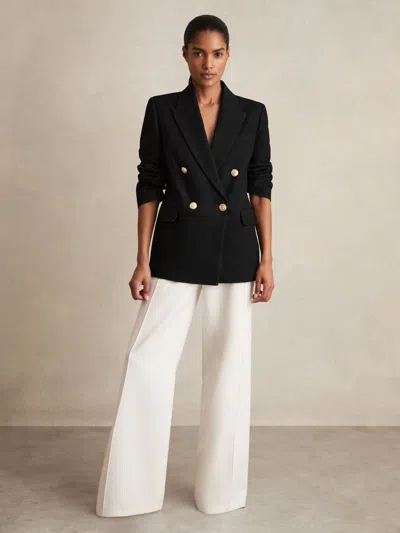 Reiss Womens Black Eden Relaxed-fit Double-breasted Linen-blend Blazer In Black