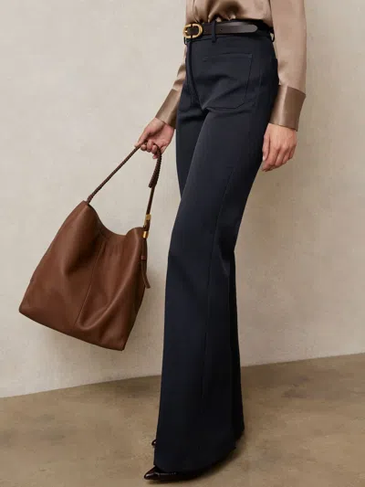 Reiss Navy Petite Twill Patch-pocket Flared Trousers In Blue