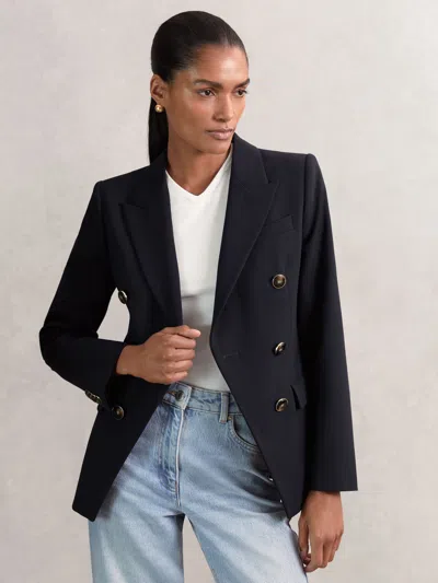 Reiss Navy Wool-blend Double-breasted Blazer In Blue