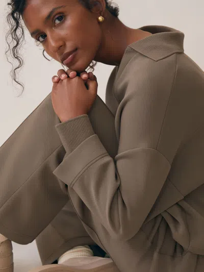 Reiss Khaki Green Jemma Modal-blend Interlock Wide-leg Joggers In Brown