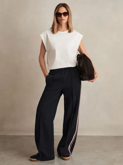 Reiss Petite Robyn Side Stripe Wide Leg Trousers In Blue