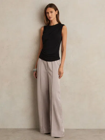 Reiss Grey Satin Wide Leg Elastic Waist Trousers In Gray