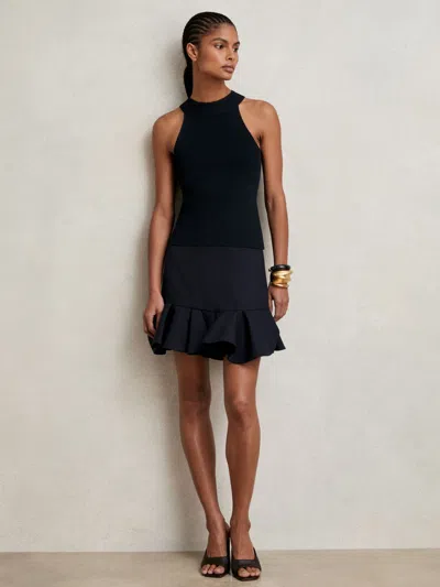 Reiss Navy Robin Ruffle-hem Mini Skirt In Black