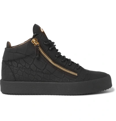 Giuseppe Zanotti Rubberised Croc-effect Leather High-top Sneakers In ...