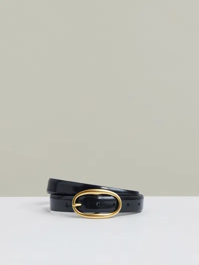 Reiss Womens Navy Drew Oval-buckle Patent-leather Belt In Blue