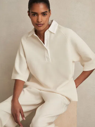 Reiss Ivory Gaia Cotton-blend Interlock Collar Sweatshirt In White