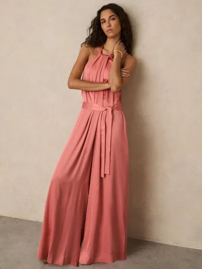 Reiss Womens  Rosin Wide-leg Satin Jumpsuit In Pink