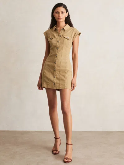 Paige Fern Beige Denim Button Through Mini In Multi