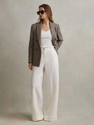 Reiss Black/camel Wool Blend Double Breasted Dogtooth Blazer In Multi