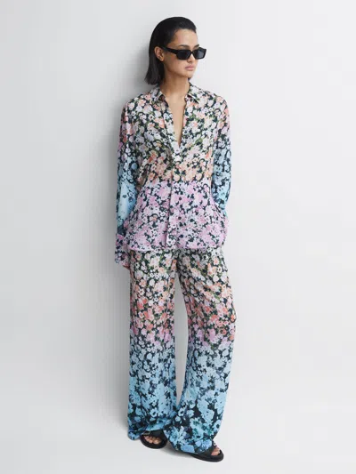 Reiss Multi Petite Floral Print Wide Leg Trousers In Pink