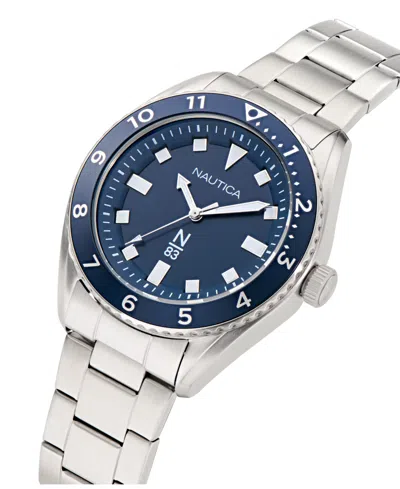 Nautica Men's Analog Silver-tone Stainless Steel Watch, 44mm In Blue