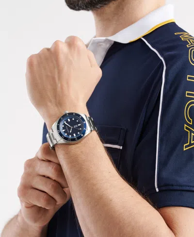 Nautica Men's Analog Silver-tone Stainless Steel Watch, 44mm In Blue