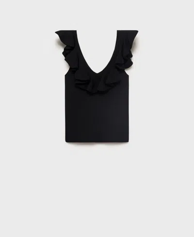 Mango Women's Ruffle Knit Top In Black