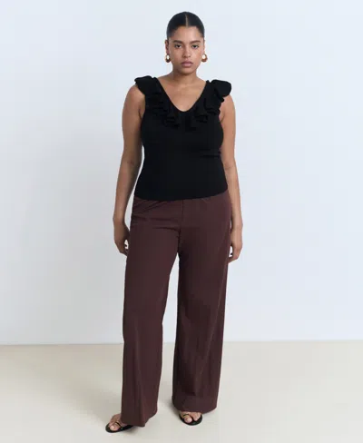 Mango Women's Ruffle Knit Top In Black