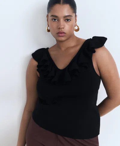 Mango Women's Ruffle Knit Top In Black