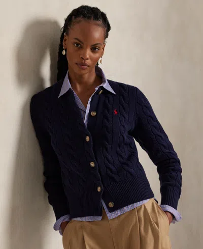 Polo Ralph Lauren Cable Knit Slim Fit Cardigan In Black