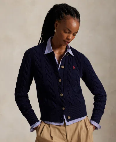 Polo Ralph Lauren Cable Knit Slim Fit Cardigan In Black