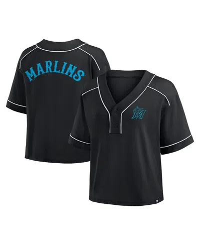 Fanatics Women's Black Miami Marlins Oversized Champ Game Cropped V-neck T-shirt In Black