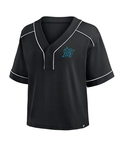 Fanatics Women's Black Miami Marlins Oversized Champ Game Cropped V-neck T-shirt In Black