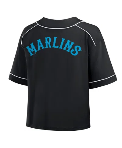 Fanatics Women's Black Miami Marlins Oversized Champ Game Cropped V-neck T-shirt In Black